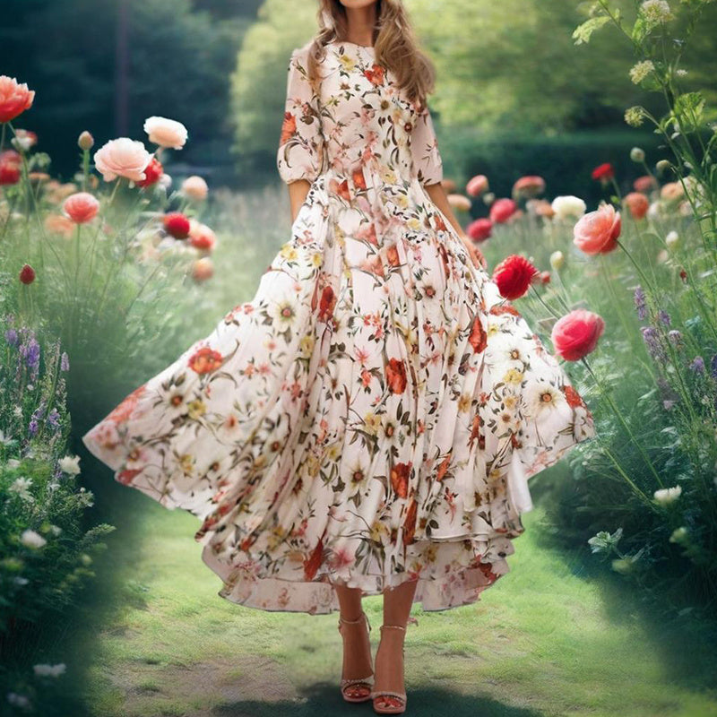Women's Elegant Floral Print Boho Dress