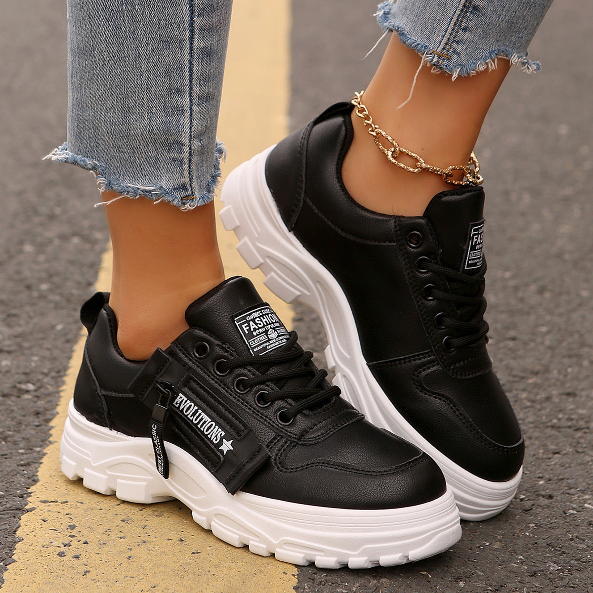 Thick Sole Round Casual Shoes For Women Sneakers