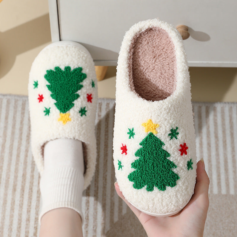 Winter Warm Furry Shoes Christmas Home Slippers Cute Cartoon Santa Claus