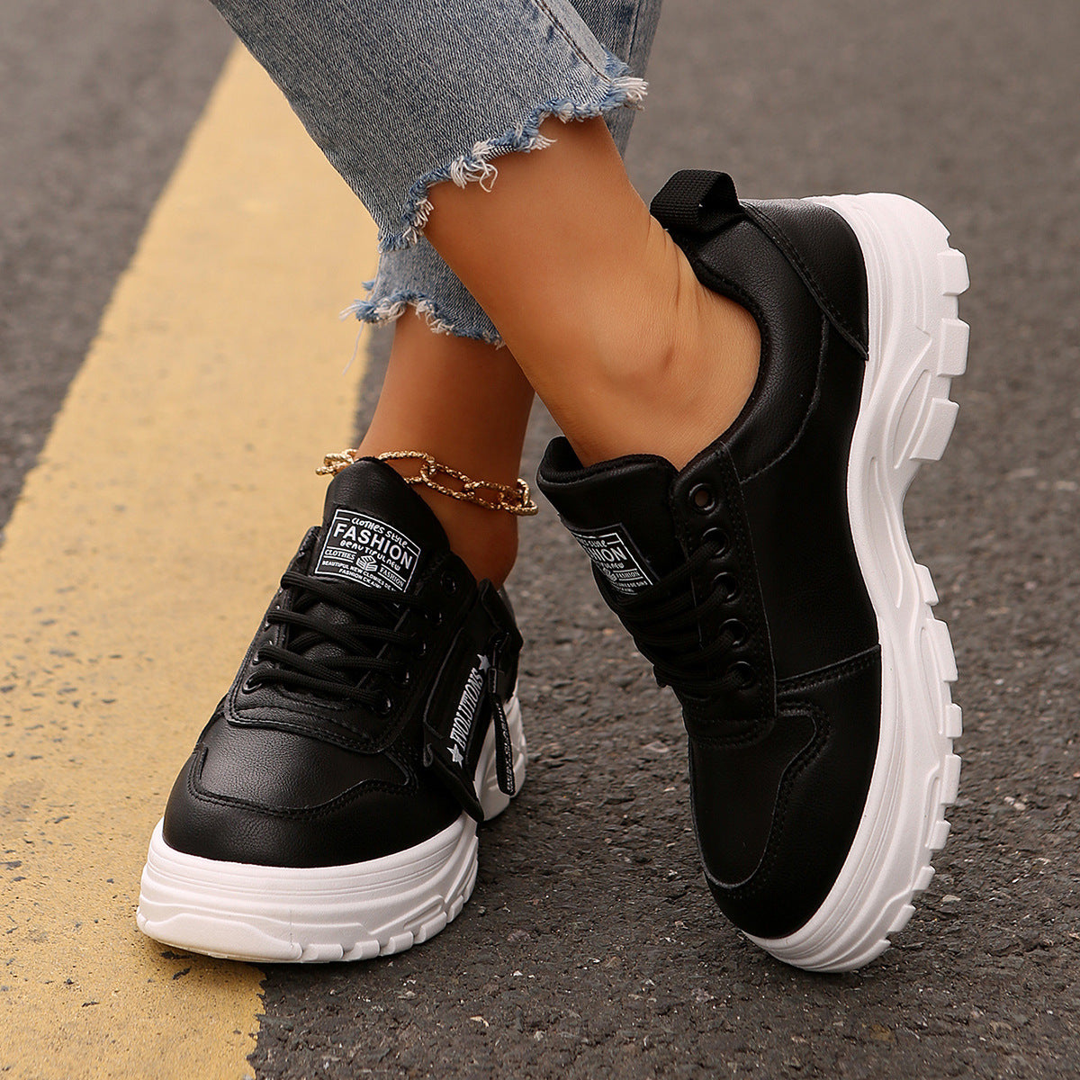 Thick Sole Round Casual Shoes For Women Sneakers