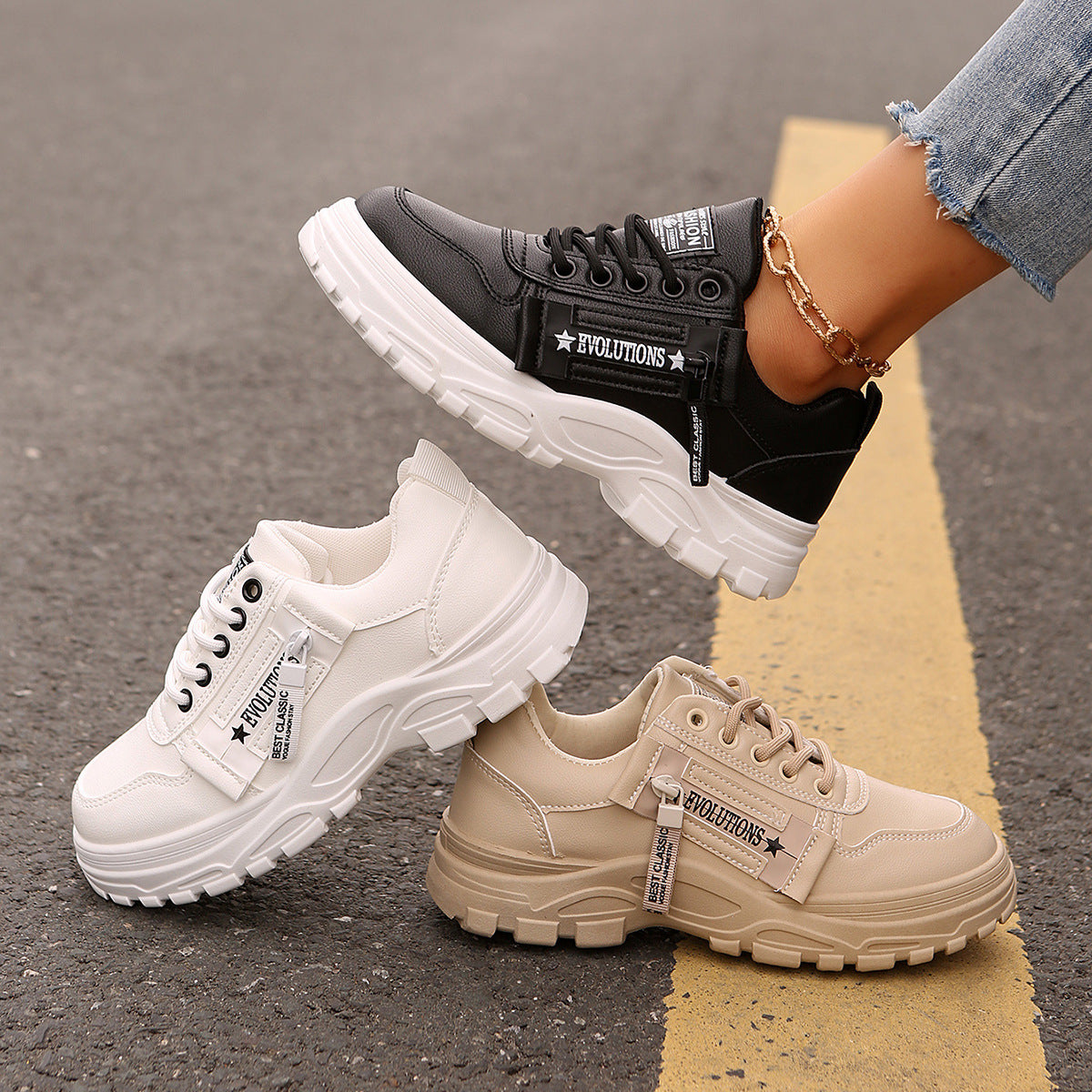 Thick Sole Round Casual Shoes For Women Sneakers