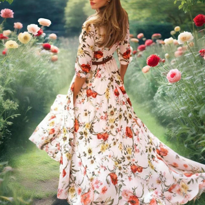 Women's Elegant Floral Print Boho Dress