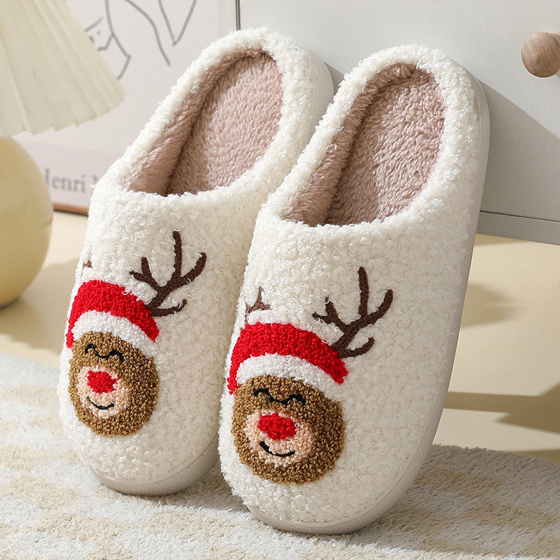 Winter Warm Furry Shoes Christmas Home Slippers Cute Cartoon Santa Claus