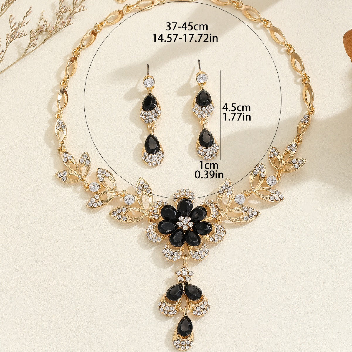 Vintage Alloy Diamond Multi-color Flower Resin Necklace Earrings