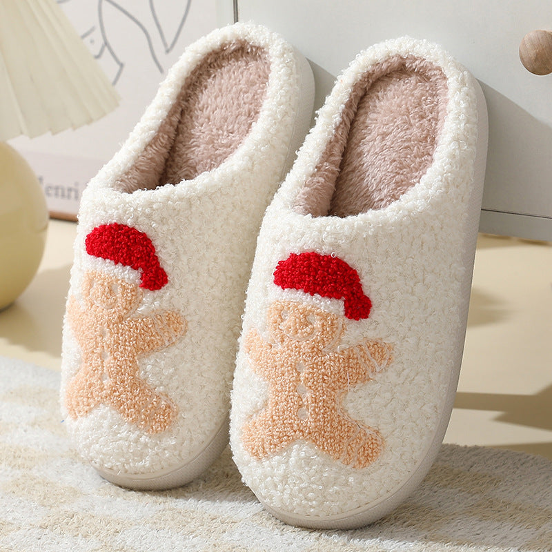 Winter Warm Furry Shoes Christmas Home Slippers Cute Cartoon Santa Claus
