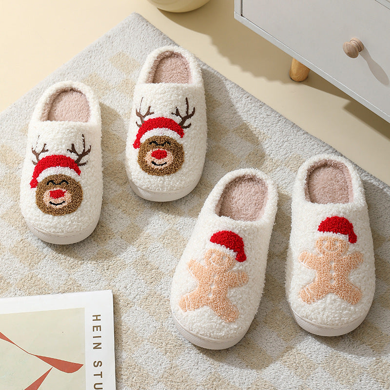 Winter Warm Furry Shoes Christmas Home Slippers Cute Cartoon Santa Claus