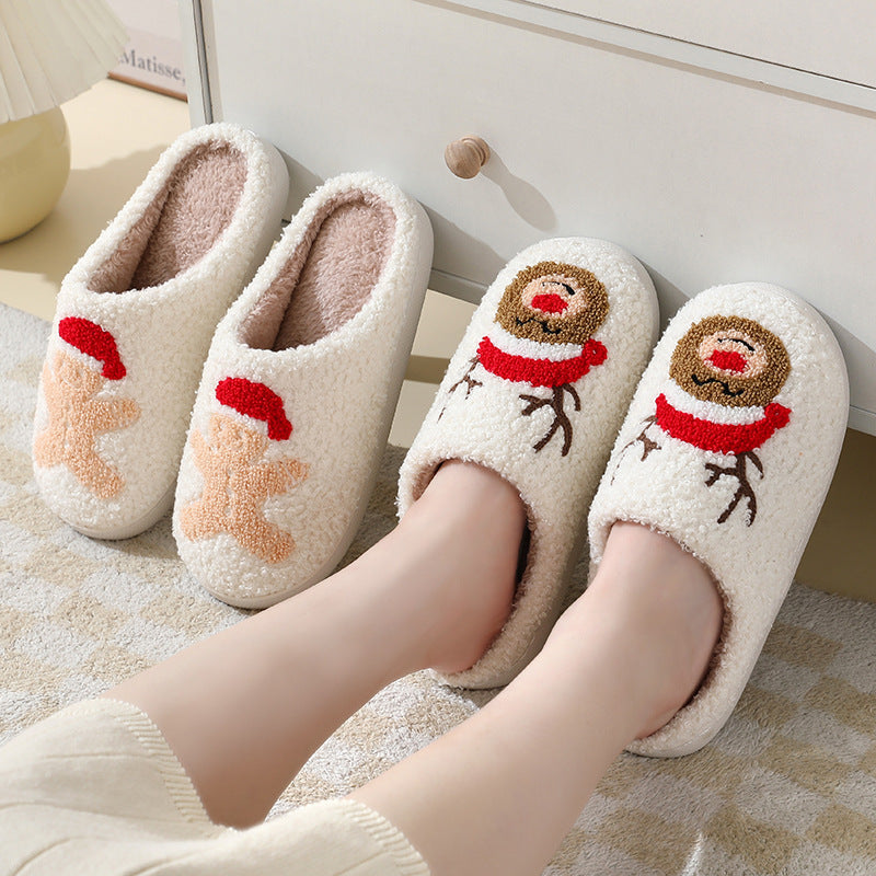 Winter Warm Furry Shoes Christmas Home Slippers Cute Cartoon Santa Claus