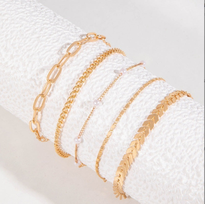 5 Piece Pearl Anklet