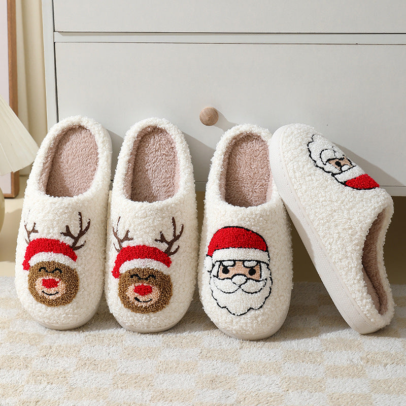 Winter Warm Furry Shoes Christmas Home Slippers Cute Cartoon Santa Claus
