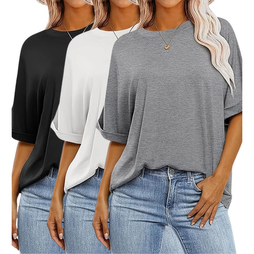 3 Pcs Women Oversized T-Shirt Short Sleeve