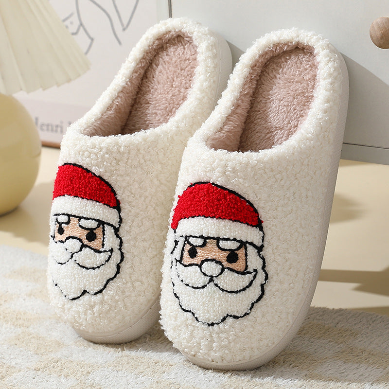 Winter Warm Furry Shoes Christmas Home Slippers Cute Cartoon Santa Claus