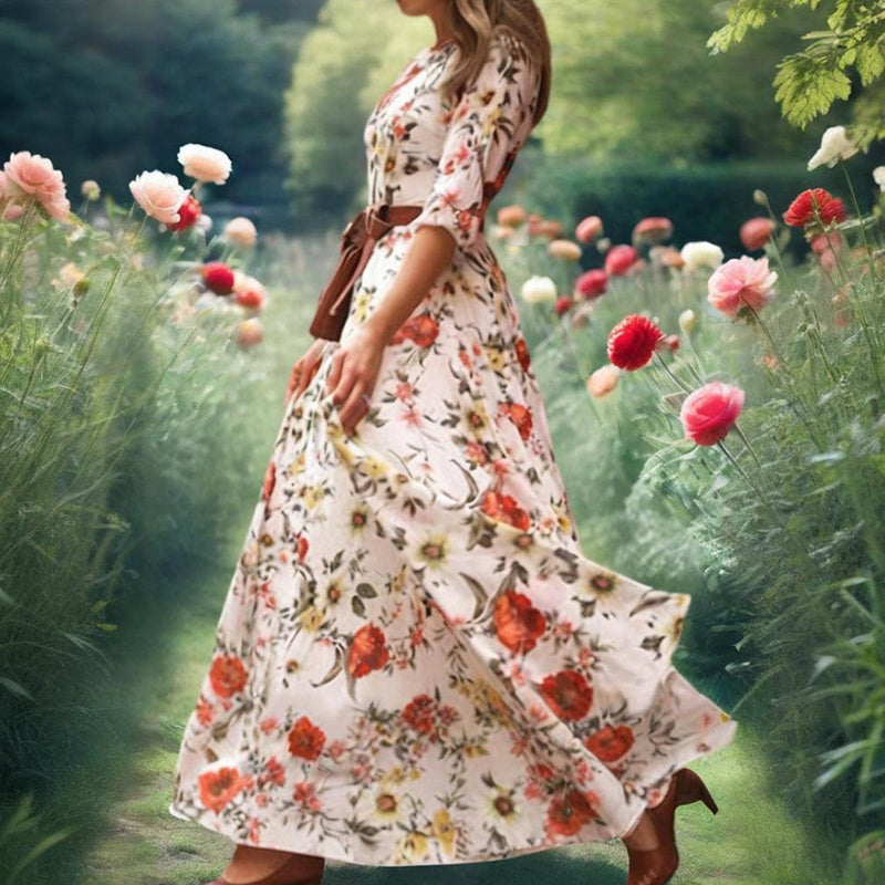 Women's Elegant Floral Print Boho Dress