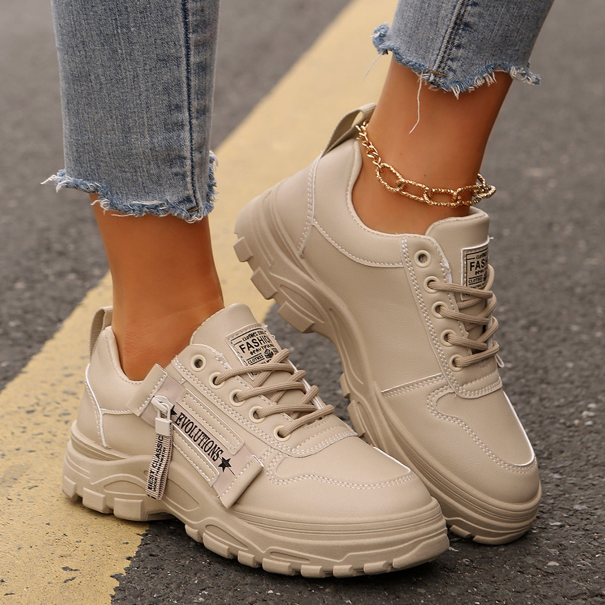 Thick Sole Round Casual Shoes For Women Sneakers