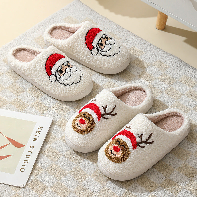 Winter Warm Furry Shoes Christmas Home Slippers Cute Cartoon Santa Claus
