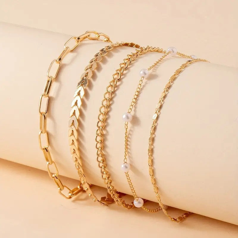 5 Piece Pearl Anklet