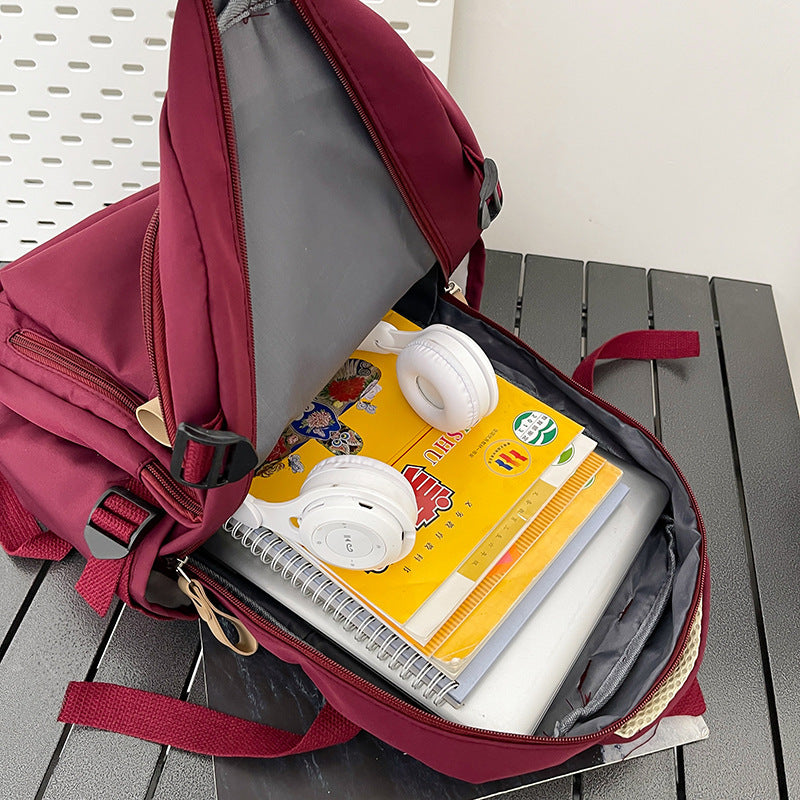 Solid Multi-pocket Backpack Korean Version Junior High School Students Schoolbag Outdoor Large Capacity Travel Bags For Men And Women